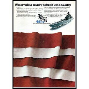 1975 US Navy Recruiter Recruiting Vintage Print Ad Sewing Flag Stripes Wall Art